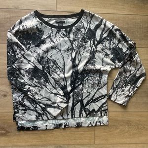 Trouvé Black & White Abstract Marble Tree Long Sleeve Blouse